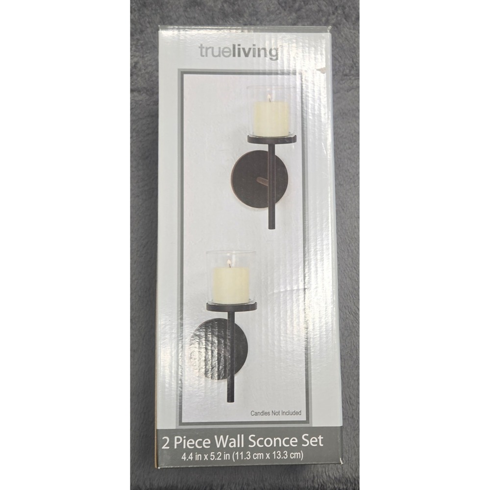 True Living 2 Piece Wall Sconce Set Metal Glass Candle Holder Home Decor New